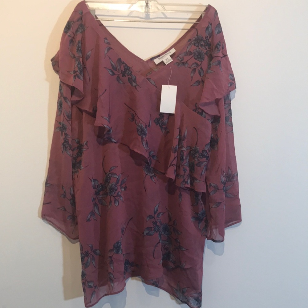 Motherhood Maternity Floral Red Sheer Top